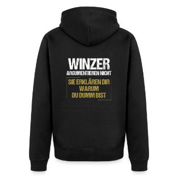 Winzer argumentieren nicht - Unisex Premium Bio Zip Hoodie - Schwarz - Hinten - Nico (187cm)