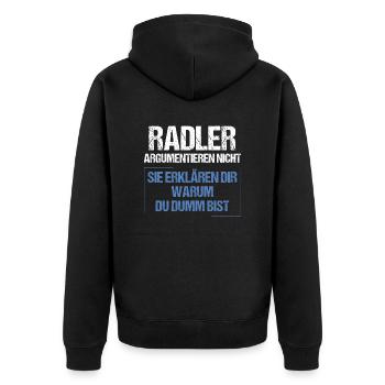 Radler argumentieren nicht - Unisex Premium Bio Zip Hoodie - Schwarz - Hinten - Nico (187cm)