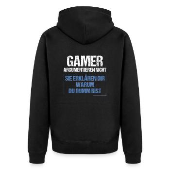Gamers don't argue - Unisex Premium Organic Zip Hoodie - black - Back - Nico (187cm)
