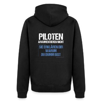 Piloten argumentieren nicht - Unisex Premium Bio Zip Hoodie - Schwarz - Hinten - Nico (187cm)