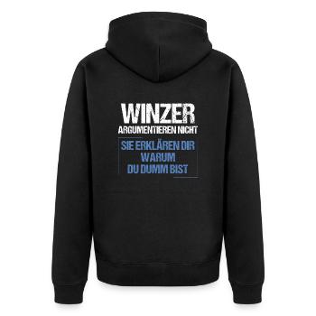 Winemakers don't argue - Unisex Premium Organic Zip Hoodie - black - Back - Nico (187cm)