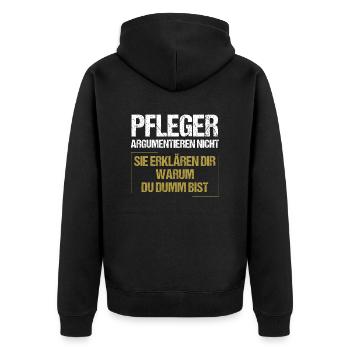 Caregivers don't argue - Unisex Premium Organic Zip Hoodie - black - Back - Nico (187cm)