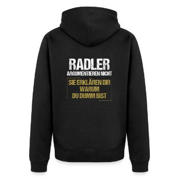 Radler argumentieren nicht - Unisex Premium Bio Zip Hoodie - Schwarz - Hinten - Nico (187cm)
