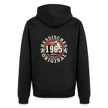 60. Geburtstag 2025 Hessisches Original Geschenk - Unisex Premium Bio Zip Hoodie - Schwarz - Hinten - Nico (187cm)