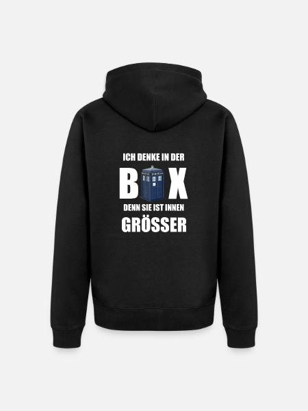 Sie ist innen grösser - Unisex Premium Bio Zip Hoodie - Schwarz