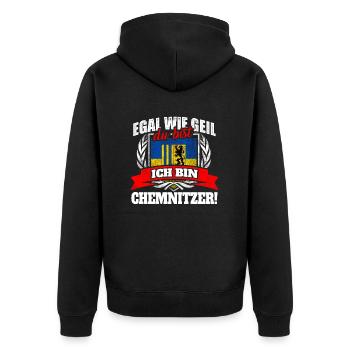 Chemnitzer Chemnitz Sächsisch Sachsen Geschenk - Unisex Premium Bio Zip Hoodie - Schwarz - Hinten - Nico (187cm)