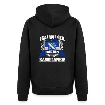 Kasselaner Kassel Kasselanerin Hessen Geschenk - Unisex Premium Bio Zip Hoodie - Schwarz - Hinten - Nico (187cm)