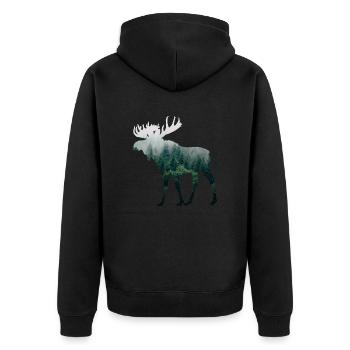 Elch Camping Jäger Naturfreund T-Shirt Geschenk - Unisex Premium Bio Zip Hoodie - Schwarz - Hinten - Nico (187cm)