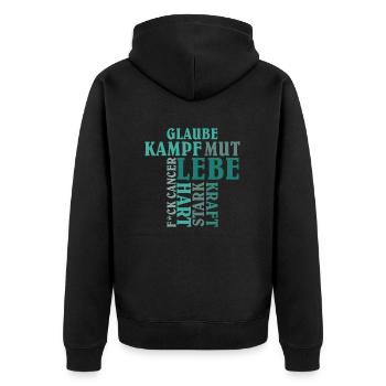 Glaube - Kampf - Mut - Lebe: F*CK CANCER - Unisex Premium Bio Zip Hoodie - Schwarz - Hinten - Nico (187cm)