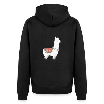 Lama - Unisex Premium Bio Zip Hoodie - Schwarz - Hinten - Nico (187cm)