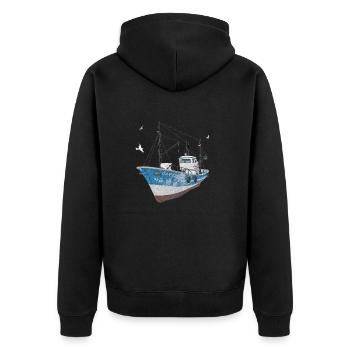 Fischkutter mit Seemöwen - Unisex Premium Bio Zip Hoodie - Schwarz - Hinten - Nico (187cm)