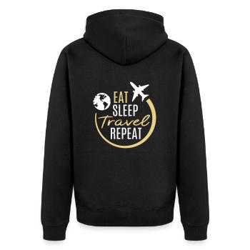 Eat Sleep Travel Repeat Travel Plane Fly - Unisex Premium Organic Zip Hoodie - black - Back - Nico (187cm)