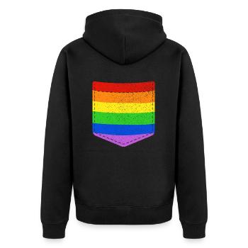 Regenbogen Flagge LGBT LGBTQ Brusttasche Gay Pride - Unisex Premium Bio Zip Hoodie - Schwarz - Hinten - Nico (187cm)
