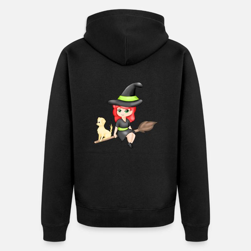 Chibi Witch avec son chien - Veste à capuche bio Premium Unisexe - noir