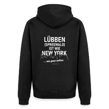 Lübben Spreewald - Unisex Premium Bio Zip Hoodie - Schwarz - Hinten - Nico (187cm)