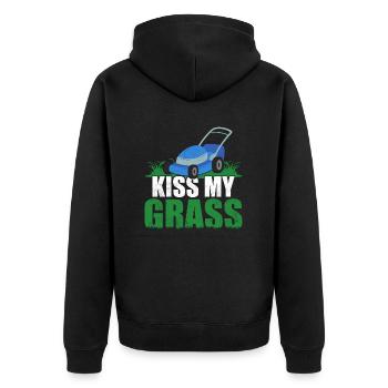 Kiss My Grass Lawn Mower Caretaker - Unisex Premium Organic Zip Hoodie - black - Back - Nico (187cm)