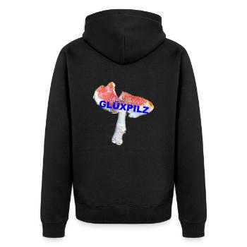 TOMZOFF Fliegenpilz - Unisex Premium Bio Zip Hoodie - Schwarz - Hinten - Nico (187cm)