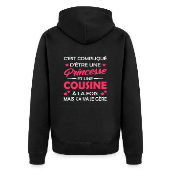 princesse et cousine / humour cousine - Veste à capuche bio Premium Unisexe - noir - Dos - Nico (187cm)