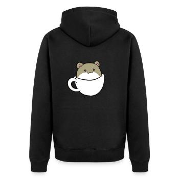 Meerschweinchen - Sitzt in weißer Tasse - Unisex Premium Bio Zip Hoodie - Schwarz - Hinten - Nico (187cm)