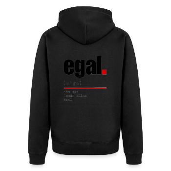 Definition "egal" - Unisex Premium Bio Zip Hoodie - Schwarz - Hinten - Nico (187cm)