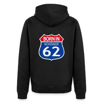 Geboren im November 1962 - Unisex Premium Bio Zip Hoodie - Schwarz - Hinten - Nico (187cm)