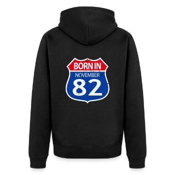 Geboren im November 1982 - Unisex Premium Bio Zip Hoodie - Schwarz - Hinten - Nico (187cm)