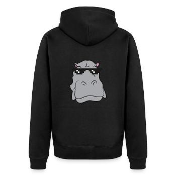Nilpferd - Kopf mit Sonnenbrille - Unisex Premium Bio Zip Hoodie - Schwarz - Hinten - Nico (187cm)