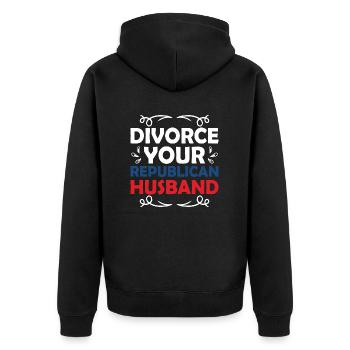 Divorce Your Republican Husband Divorcee Ex-Wife W - Unisex Premium Organic Zip Hoodie - black - Back - Nico (187cm)