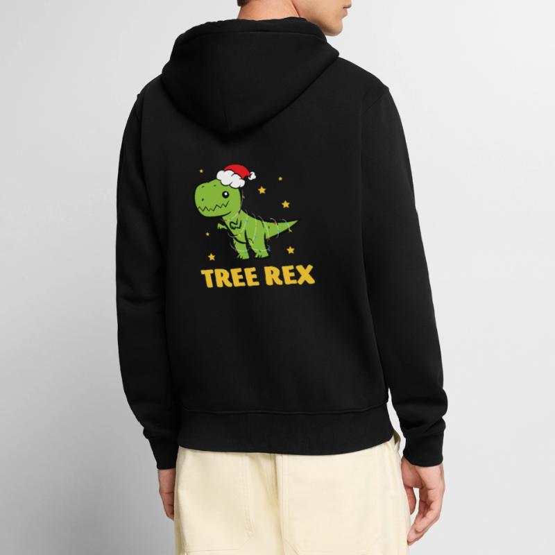 T-Rex - Tree Rex String Light Star Christmas Hat Unisex Premium Organic Zip Hoodie
