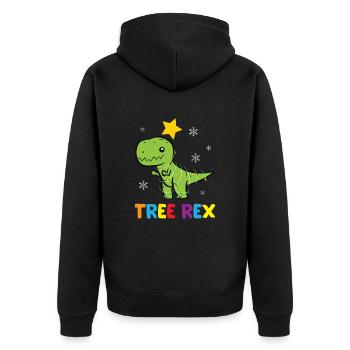 T-Rex - Tree Rex Lichterkette Stern Schneeflocke b - Unisex Premium Bio Zip Hoodie - Schwarz - Hinten - Nico (187cm)
