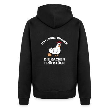 Ich liebe Hühner, die kacken Frühstück - Unisex Premium Bio Zip Hoodie - Schwarz - Hinten - Nico (187cm)