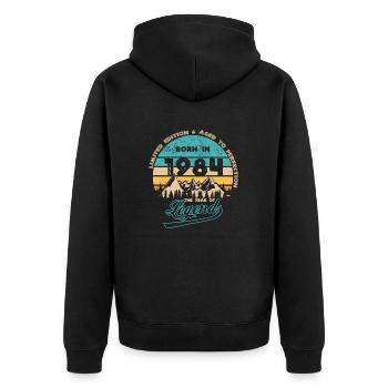 Legenden 1984 - Unisex Premium Bio Zip Hoodie - Schwarz - Hinten - Nico (187cm)