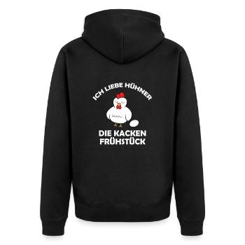 Ich liebe Hühner, die kacken Frühstück - Unisex Premium Bio Zip Hoodie - Schwarz - Hinten - Nico (187cm)
