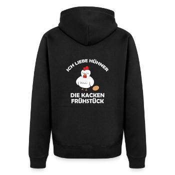 Ich liebe Hühner, die kacken Frühstück - Unisex Premium Bio Zip Hoodie - Schwarz - Hinten - Nico (187cm)