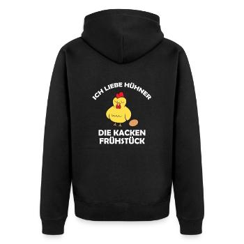 Ich liebe Hühner, die kacken Frühstück - Unisex Premium Bio Zip Hoodie - Schwarz - Hinten - Nico (187cm)