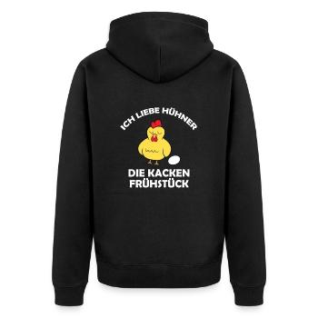 Ich liebe Hühner, die kacken Frühstück - Unisex Premium Bio Zip Hoodie - Schwarz - Hinten - Nico (187cm)