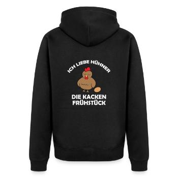 Ich liebe Hühner, die kacken Frühstück - Unisex Premium Bio Zip Hoodie - Schwarz - Hinten - Nico (187cm)