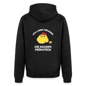Ich liebe Hühner, die kacken Frühstück - Unisex Premium Bio Zip Hoodie - Schwarz - Hinten - Nico (187cm)