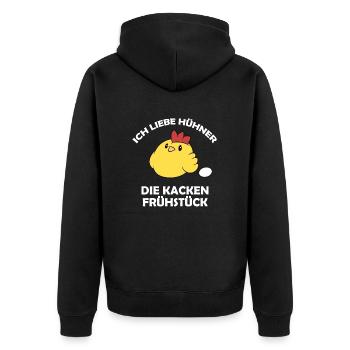 Ich liebe Hühner, die kacken Frühstück - Unisex Premium Bio Zip Hoodie - Schwarz - Hinten - Nico (187cm)