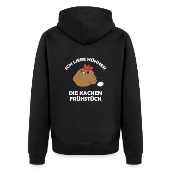 Ich liebe Hühner, die kacken Frühstück - Unisex Premium Bio Zip Hoodie - Schwarz - Hinten - Nico (187cm)