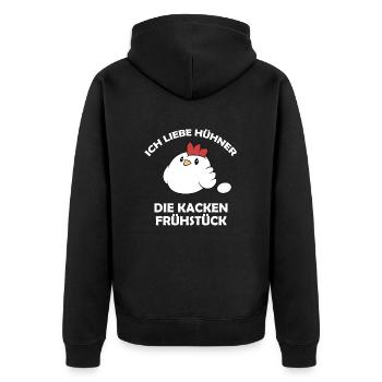 Ich liebe Hühner, die kacken Frühstück - Unisex Premium Bio Zip Hoodie - Schwarz - Hinten - Nico (187cm)