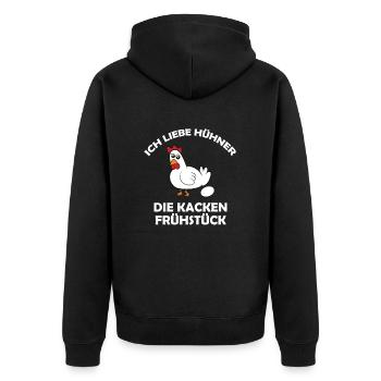 Ich liebe Hühner, die kacken Frühstück - Unisex Premium Bio Zip Hoodie - Schwarz - Hinten - Nico (187cm)