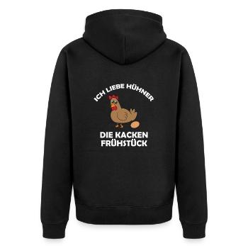 Ich liebe Hühner, die kacken Frühstück - Unisex Premium Bio Zip Hoodie - Schwarz - Hinten - Nico (187cm)