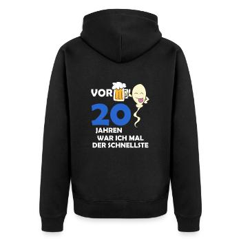Vor 20 Jahren war ich mal der Schnellste - Unisex Premium Bio Zip Hoodie - Schwarz - Hinten - Nico (187cm)