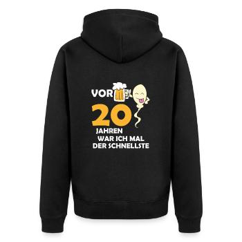 Vor 20 Jahren war ich mal der Schnellste - Unisex Premium Bio Zip Hoodie - Schwarz - Hinten - Nico (187cm)