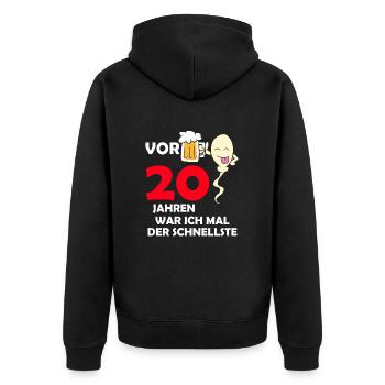 Vor 20 Jahren war ich mal der Schnellste - Unisex Premium Bio Zip Hoodie - Schwarz - Hinten - Nico (187cm)