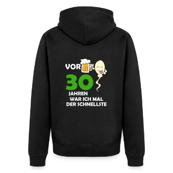 Vor 30 Jahren war ich mal der Schnellste - Unisex Premium Bio Zip Hoodie - Schwarz - Hinten - Nico (187cm)