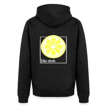 Vibe check lemon - Unisex Premium Organic Zip Hoodie - black - Back - Nico (187cm)