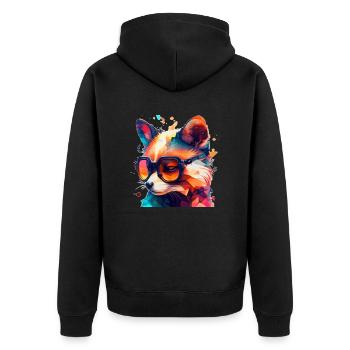Disco Fuchs in bunten Farben mit Sonnenbrille - Unisex Premium Bio Zip Hoodie - Schwarz - Hinten - Nico (187cm)
