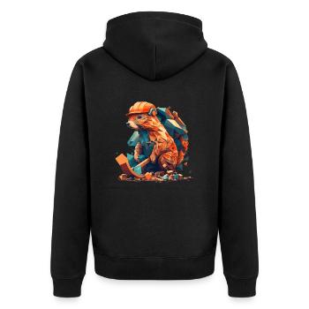 Biber arbeitet auf dem Bau - Unisex Premium Bio Zip Hoodie - Schwarz - Hinten - Nico (187cm)